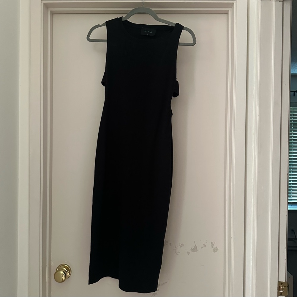 Black midi dress ribbed side cutouts